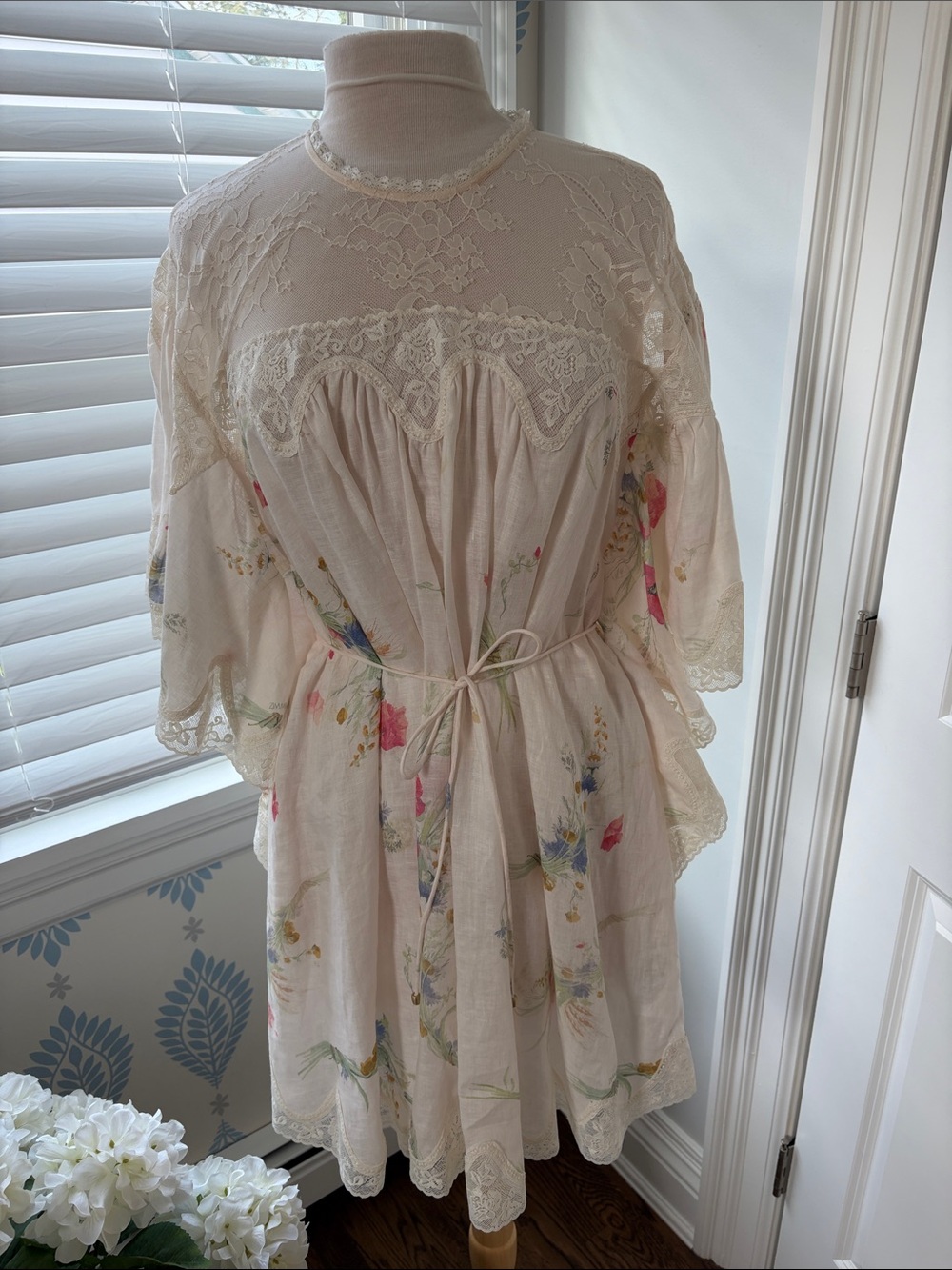 Zimmermann Cream Floral Lace-Trim Mini Dress size AU 2